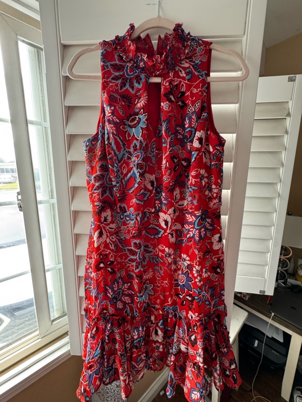 Red Floral Ruffled Halter Dress